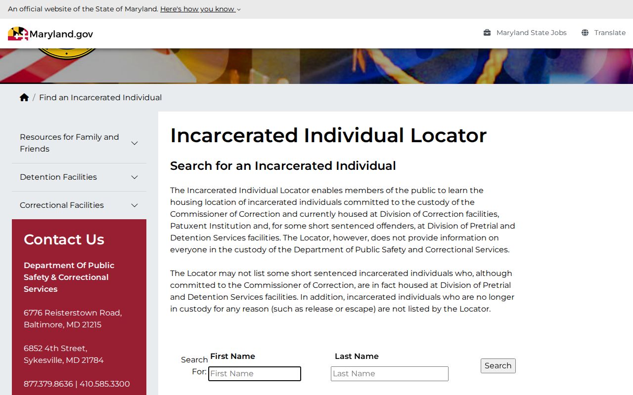 Maryland state custody search for Calvert County arrest records